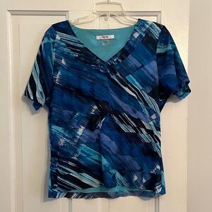 TanJay Blue Abstract Short Sleeve Top